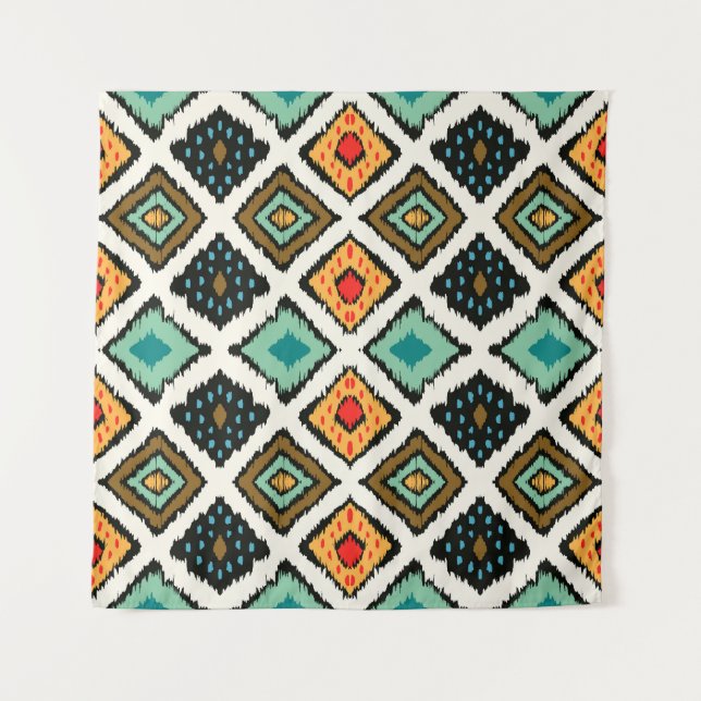 Tenture Ikat géométrique, folklore texture tribale. (Devant)