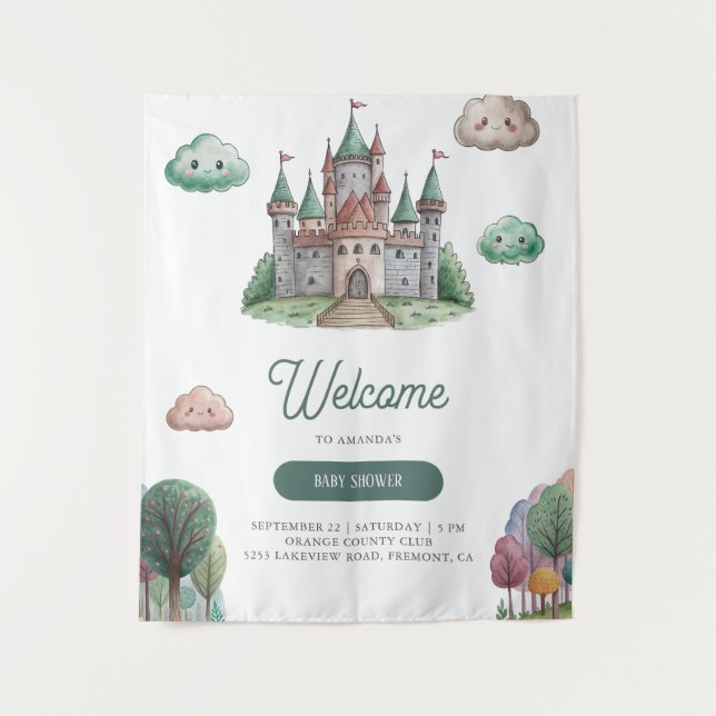 Tenture Il était une fois le Baby shower Pastel du château (Devant)