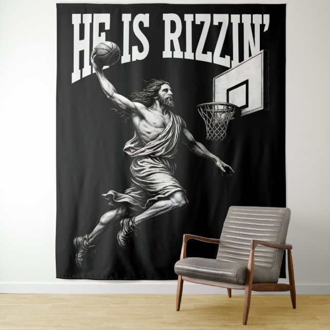 Tenture Il Rizzin Funny Jesus Basketball Jour de Pâques (En situation)