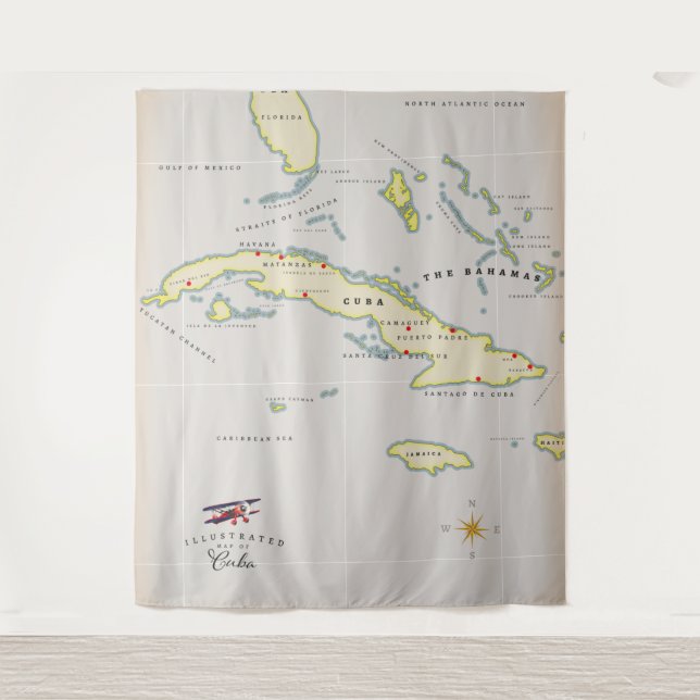 Tenture Illustrated map of Cuba (Devant)