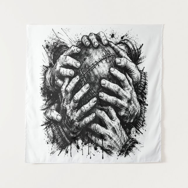 Tenture Illustration à l'encre d'art sombre des Orcades –  (Devant)