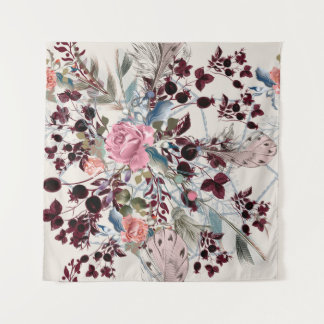 Tenture Illustration bo-ho mode avec fleurs roses et p