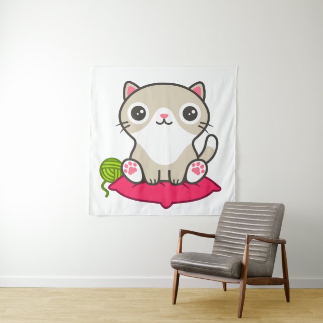Tenture Illustration Cute Kitty (En situation)