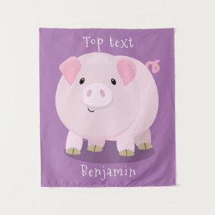 Tenture Illustration de cochon cartoon rose mignon avec un
