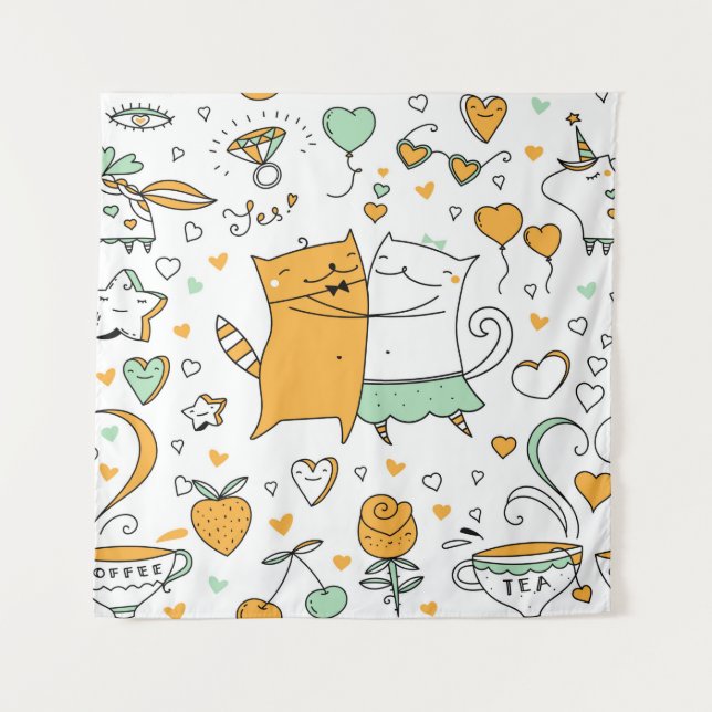 Tenture Illustration de couple de chats. dessin animé kitt (Devant)