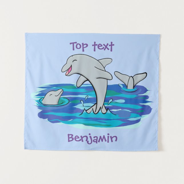 Tenture Illustration de dauphins heureux adorables (Devant (Horizontal))