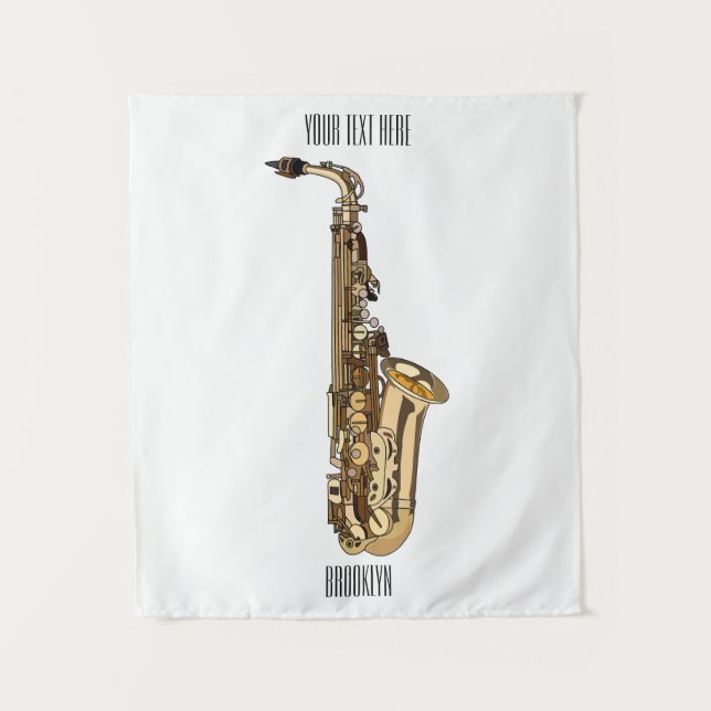 Tenture illustration de dessin animé de saxophone (Devant)