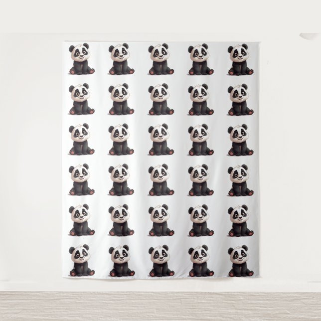 Tenture Illustration de dessin animé d'ours panda assis (Devant)