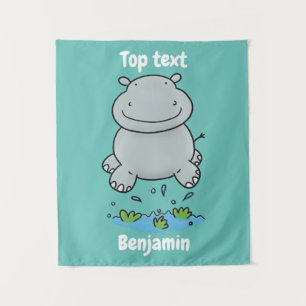 Tenture Illustration de dessin animé d'un hippopotame mign
