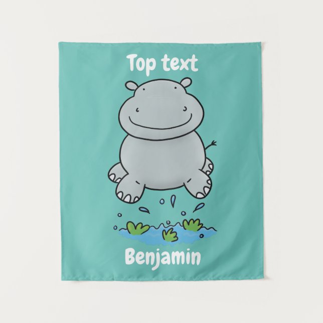 Tenture Illustration de dessin animé d'un hippopotame mign (Devant)