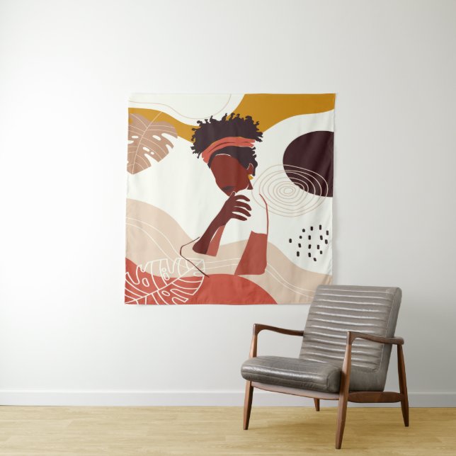 Tenture Illustration de femme noire, Portrait Print Throw (En situation)