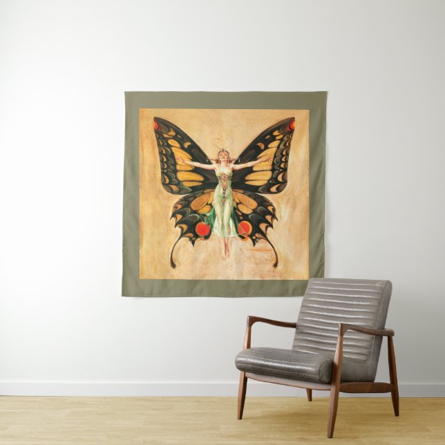 Tenture Illustration de femme volant papillon flapper (En situation)
