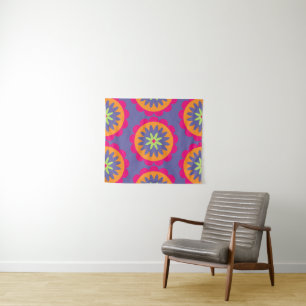 Tenture illustration de formes florales orange et rose