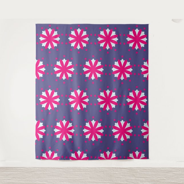 Tenture Illustration de formes florales violettes et roses (Devant)