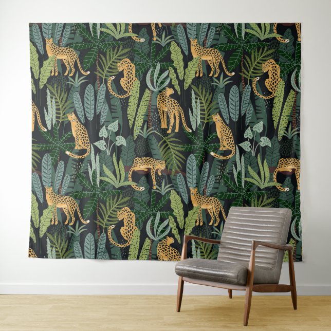 Tenture Illustration de la jungle de léopards sans couture (En situation (horizontale))