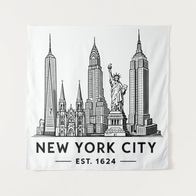 Tenture Illustration de la skyline de NYC avec la Statue d (Devant)