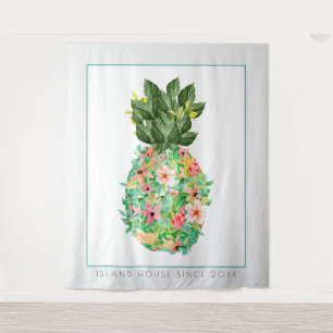 Tenture Illustration de l'ananas aux fleurs de l'île