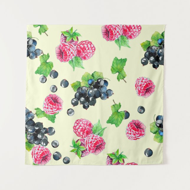 Tenture Illustration de l'aquarelle de framboise et de cas (Devant)