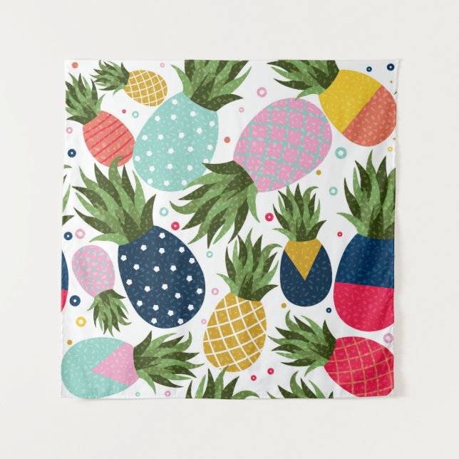 Tenture Illustration de motif transparent d'ananas, coloré (Devant)