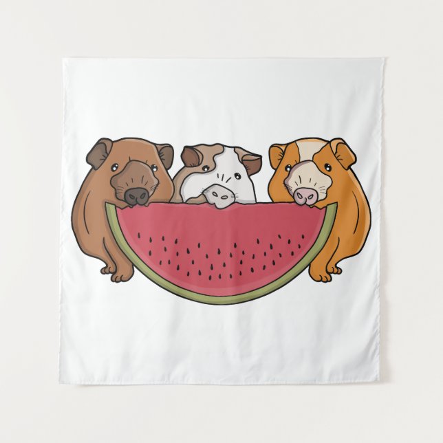 Tenture Illustration des Cochons de Guinée et de la pastèq (Devant)