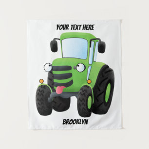 Tenture Illustration du joli joyeux tracteur agricole vert