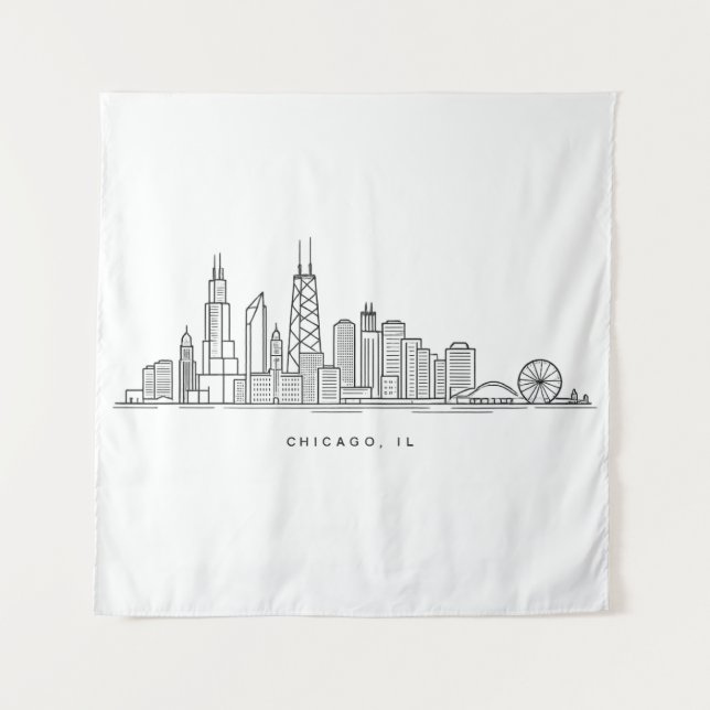 Tenture Illustration du paysage urbain de Chicago IL (Devant)