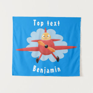 Tenture Illustration d'un avion rouge volant mignon