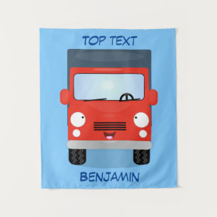 Tenture Illustration d'un camion kawaii rouge mou