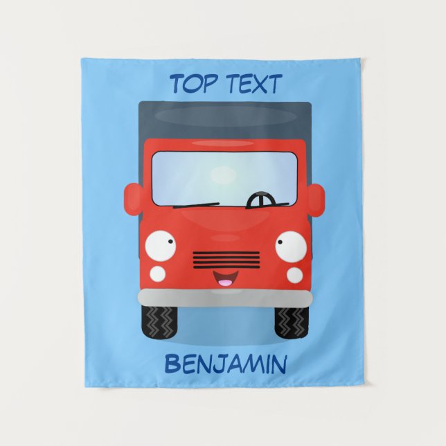 Tenture Illustration d'un camion kawaii rouge mou (Devant)