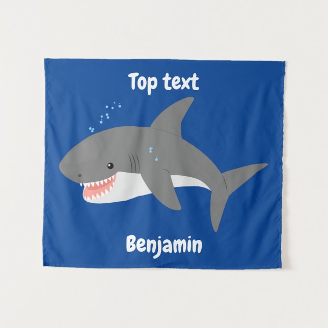 Tenture Illustration joyeuse du grand requin blanc (Devant (Horizontal))