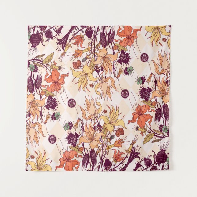 Tenture Illustration matricielle. Motif fleur clair sur co (Devant)