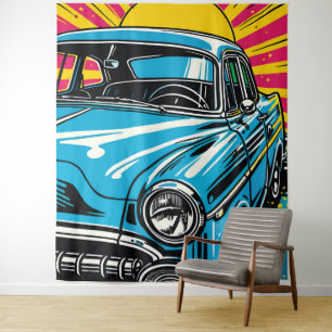 Tenture Illustration Pop Art Avant d'une Voiture Classique