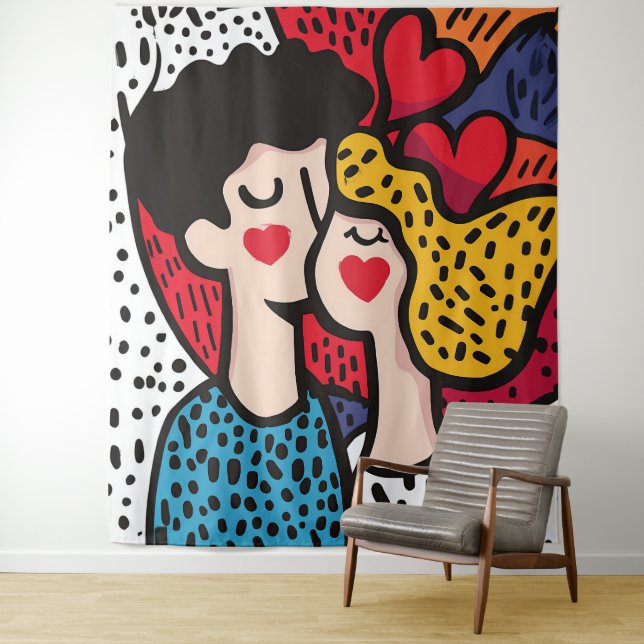 Tenture Illustration romantique d'un couple amoureux (En situation)
