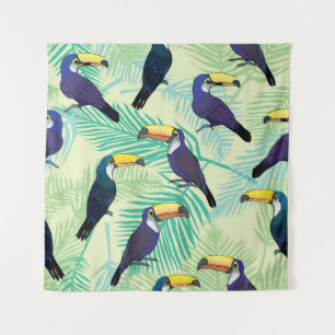 Tenture Illustration Toucan Vintage, Colorée.