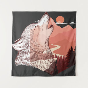 Tenture Illustration vectorielle d'un paysage de loup hurl
