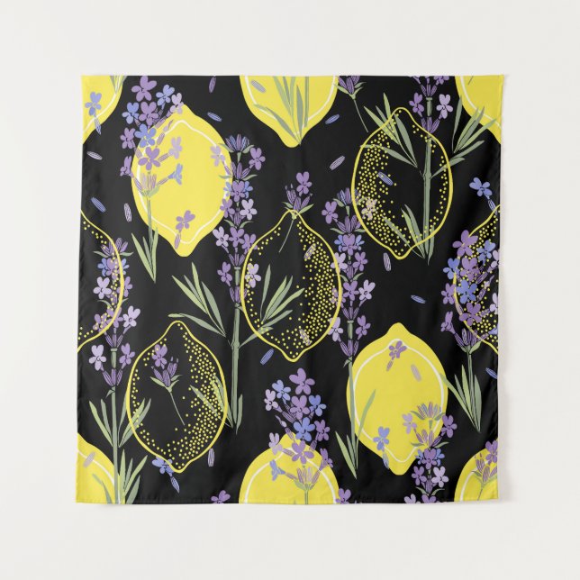 Tenture Illustration Vintage Lavande Florale Lemons (Devant)