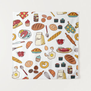 Tenture Illustrations alimentaires vintages : motif sans s