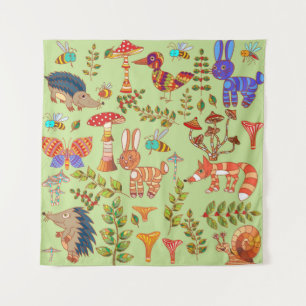 Tenture Image de la vie forestière. Flore et faune. Vinta