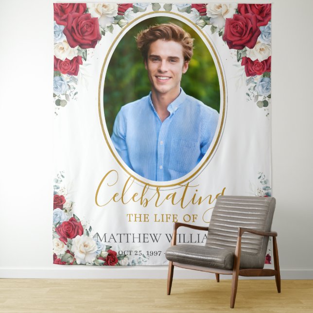 Tenture Image Floral Bleu Blanc Rouge Mémorial Funéraire (En situation)