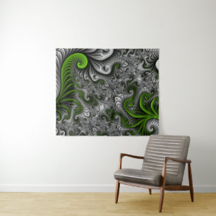 Tenture Imaginaire Monde Vert Et Gris Art Fractal Abstrait