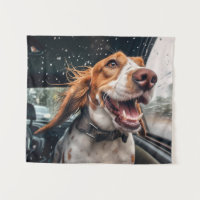 Impression d'art de chien excité en voiture sous l