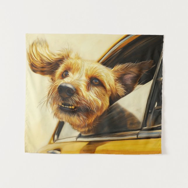 Tenture Impression d'art de chien joueur profitant d'une b (Devant (Horizontal))