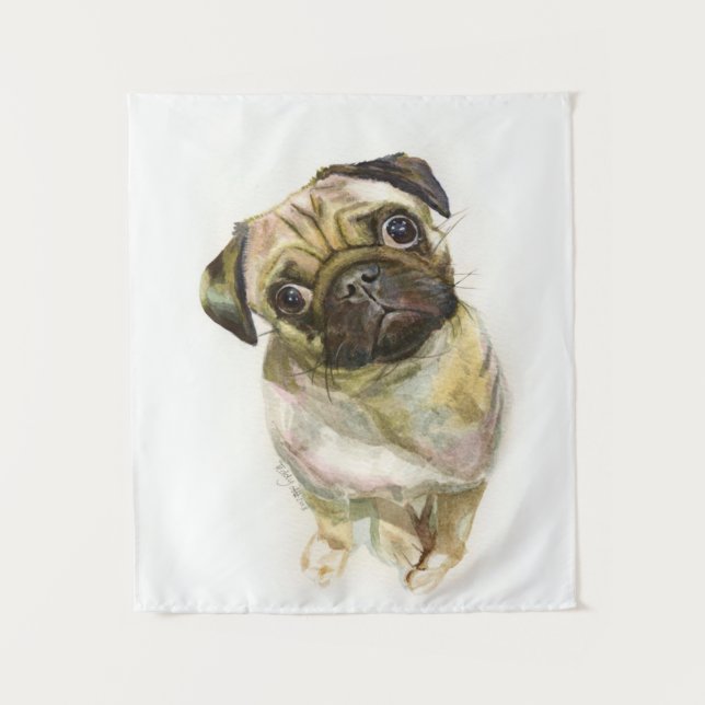 Tenture Impression d'art de visage de Pug | Chien Pug mign (Devant)