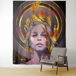 Tenture Impression d'art élégant avec du blé doré et des o