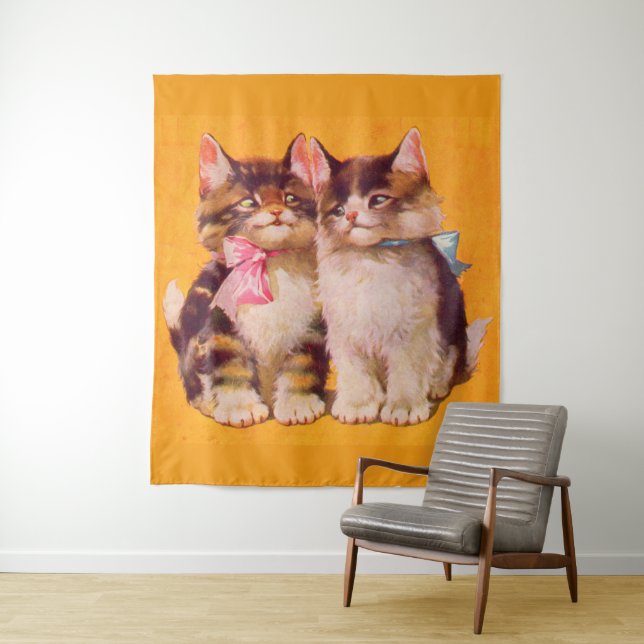 Tenture Impression de chatons floofy dans les années 1930 (En situation)