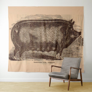 Tenture Impression de cochon du 19e siècle Truie Berkshire