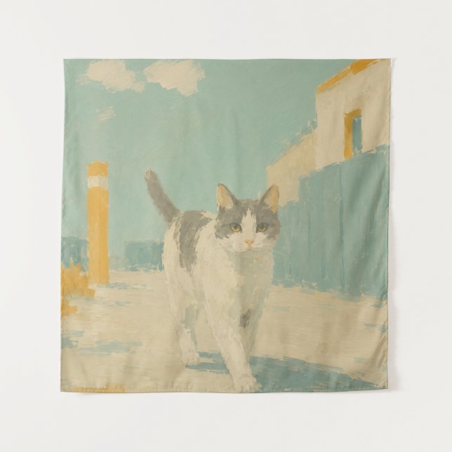 Tenture Impressionnisme de chat de rue peinture à l'huile  (Devant)