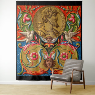 Tenture Imprimé du 15ème siècle César oiseaux fleurs etc