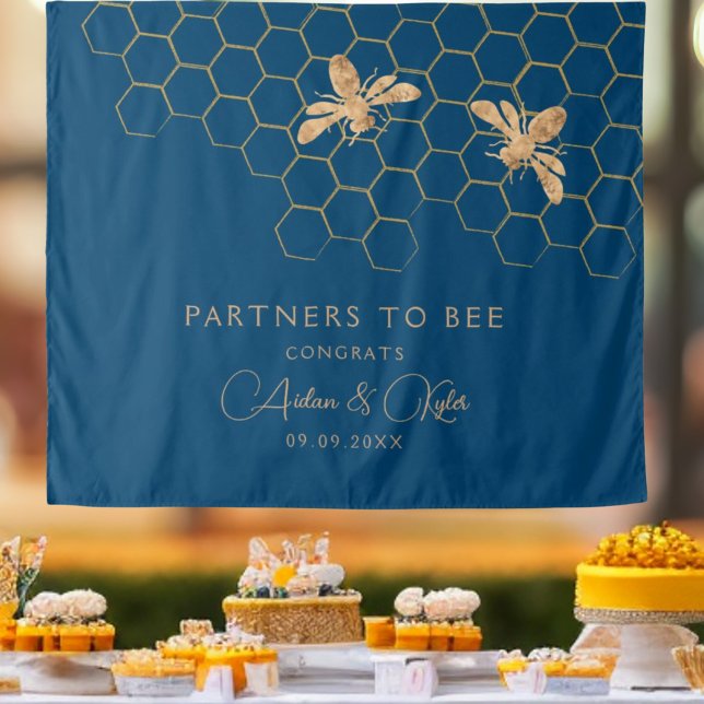 Tenture Indigo & Honeycomb Bee Wedding shower fond (Créateur téléchargé)