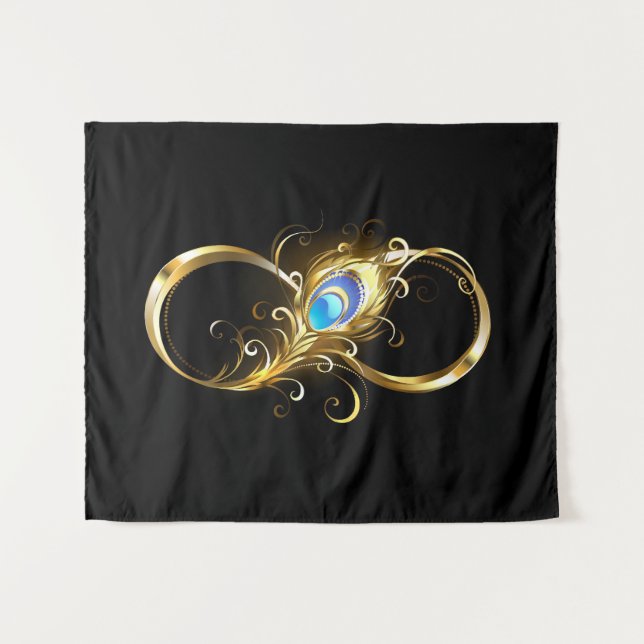 Tenture Infinité avec plume de paon doré (Devant (Horizontal))